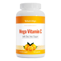 Nutri-Align Mega Vitamin C | 120 High Strength Vitamin C Capsules 1000mg Vit C per Serving - Vitamin C and Zinc, Iron & Copper Supplement | Vitamin C Supplements | Gluten & Sugar Free | Made in the UK