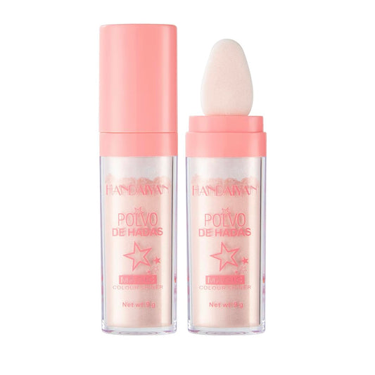 HISUNBEN Polvo De Hadas Fairy Highlighter Patting Powder Face Body Glitter Shimmer Brightens Blusher Waterproof Smooth Highlighter Festival Party Makeup(Pink)