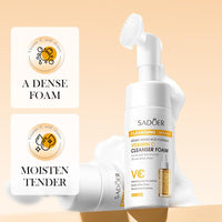 Vitamin C Foaming Face Cleanser with Brush, Foaming Cleanser for skin tone, Reduces fine lines & wrinkles, Exfoliates the skin