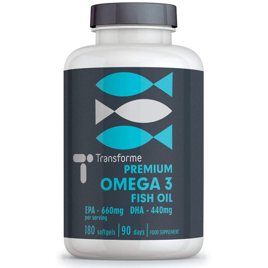 Transforme Omega 3 Fish Oil 2000mg, 2 1000mg Capsules Serving 660mg EPA & 440mg DHA, 3 Months Supply, 180 Omega 3 Capsules High Strength Fish Oil, Supporting Heart, Brain and Eye Health