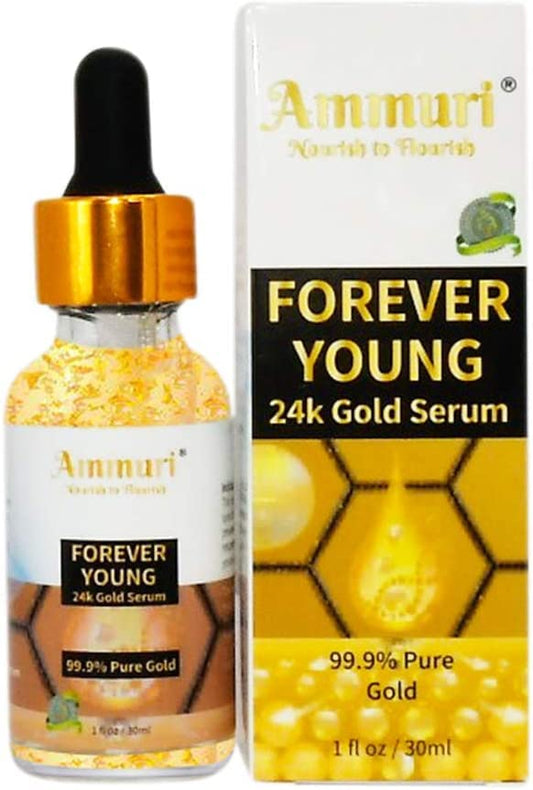 Ammuri 24K Gold Serum Anti-Ageing Anti-Wrinkle Formula Collagen Moisturizing Skin Care Face Serum - Targets Pigmentation, Uneven Skin Tone, and Dark Circles - 30ml