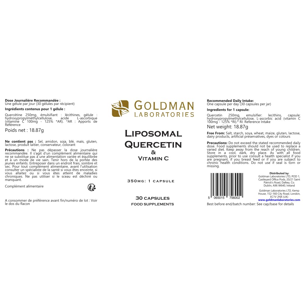 Goldman Laboratories Liposomal Quercetin Trust from Goldman Labs – 30 Vegetable Capsules with Vitamin C – Absorption & Bioavailability - Antioxidant – Anti-Inflammation - Immunity – Allergies