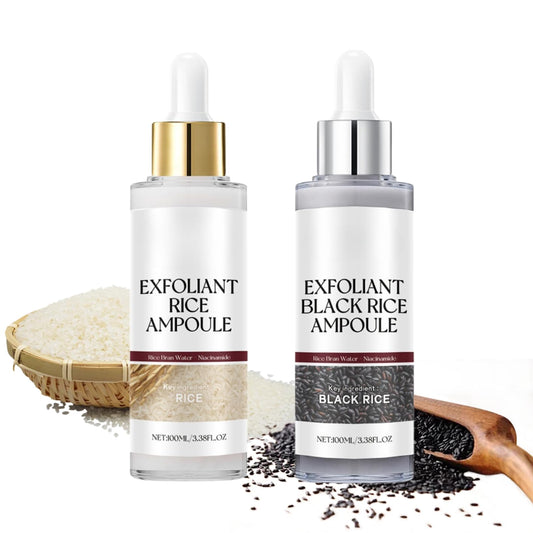 ISBEAUSOLS Peel Shot Glow Rice Ampoule Duo, White Rice + Black Rice Ampoule, Exfoliating Face Scrub for Women, Gentle Facial Cleanser with Rice Water & Niacinamide,Anti-Aging Dead Skin Remover for All Skin Types