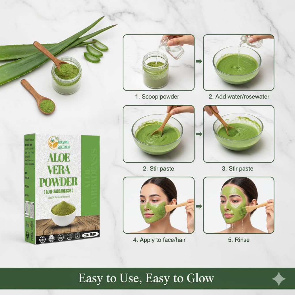 Herbs Botanica HB Aloe Vera Powder Organic for Hair Growth, Skincare, Haircare Organic, Moisturizing, and Soothing Aloe Barbadensis Vegan NO GMO 5.3oz /150g
