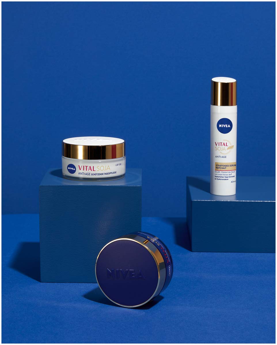 NIVEA Vital Soy Anti-Age Serum for Mature Skin (40 ml), Moisturiser with Natural Soy Extract, Firming Serum with Hyaluronic Acid