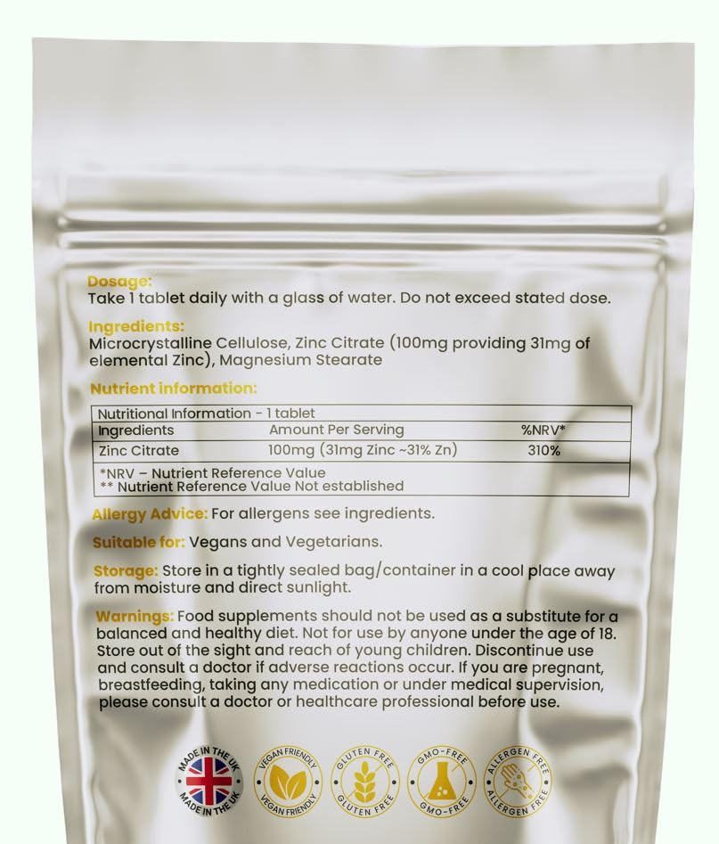 Vitmad Zinc 100mg x 180 Tablets Max Strength 300% RDA