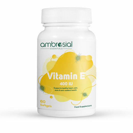 Ambrosial Vitamin E Capsules for Skin & Face VIT E 400 IU| Natural & Pure Vitamin E Oil Capsules |Highly Absorbable & High Strength| Hair Skin & Nail Vitamins for Women & Men (Pack of 1-60 Softgels)