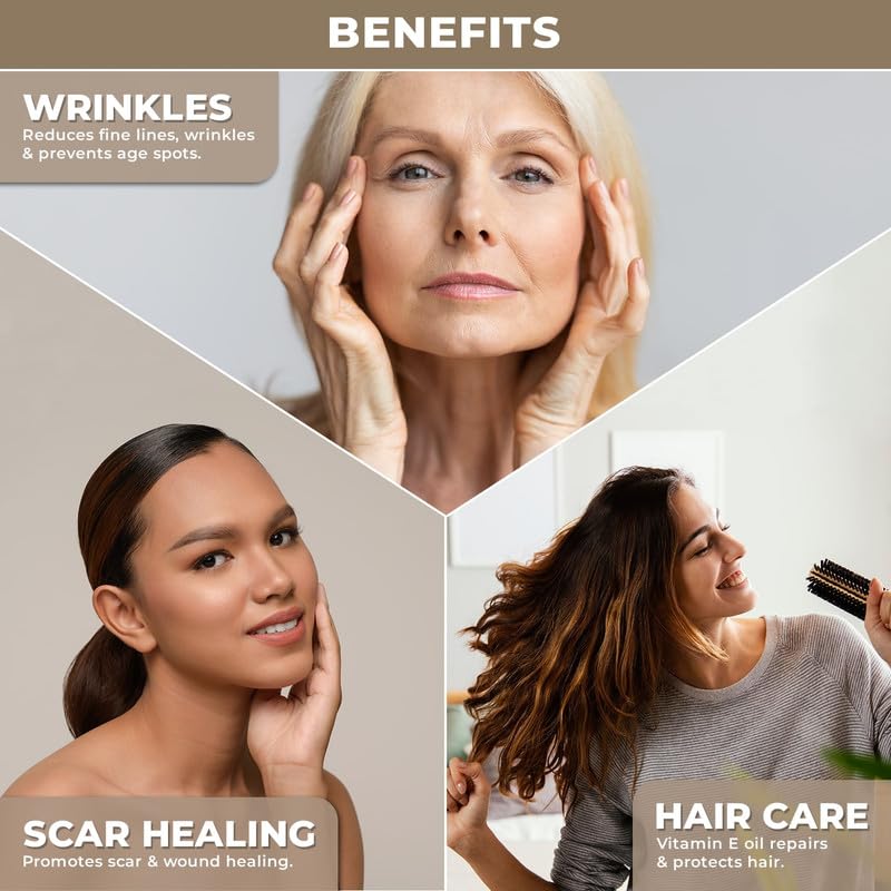 100% Pure Vitamin E Oil | Vitamin E Oil for Scars & Hair | 22500 IU, Non-GMO Verified | Skin Care | Face Oil | Moisturizing Oil | Cuticles and Nails Care