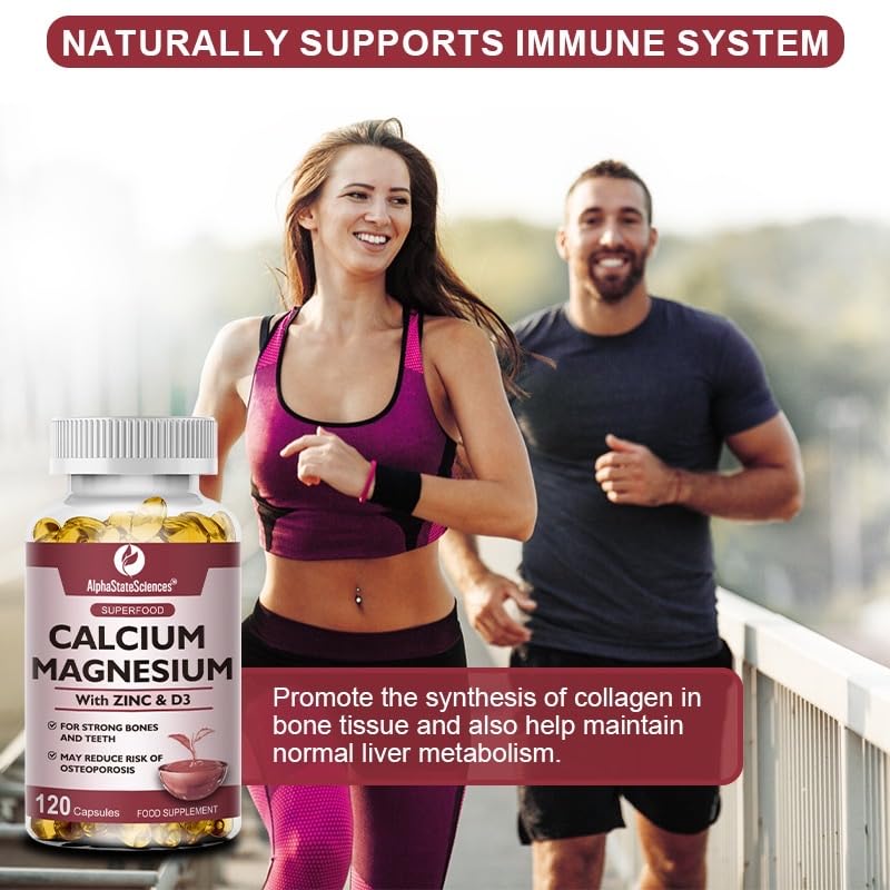AlphaStateSciences: Advanced High-Strength Calcium-Magnesium Matrix with Zinc & Vitamin D3 - Immune Support, Enhanced Absorption, Bone Support, Muscle Relaxation & Stress Relief - 2Month Supply