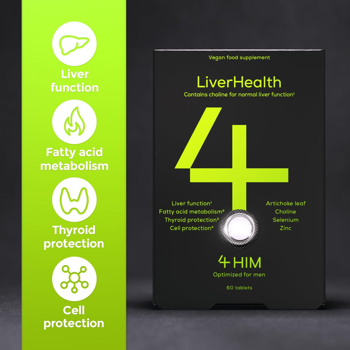 4 HIM LiverHealth - Liver Support Supplements - 60 Vegan Tablets - Liver Supplements for Liver Function - Made with Zinc, Choline and Selenium