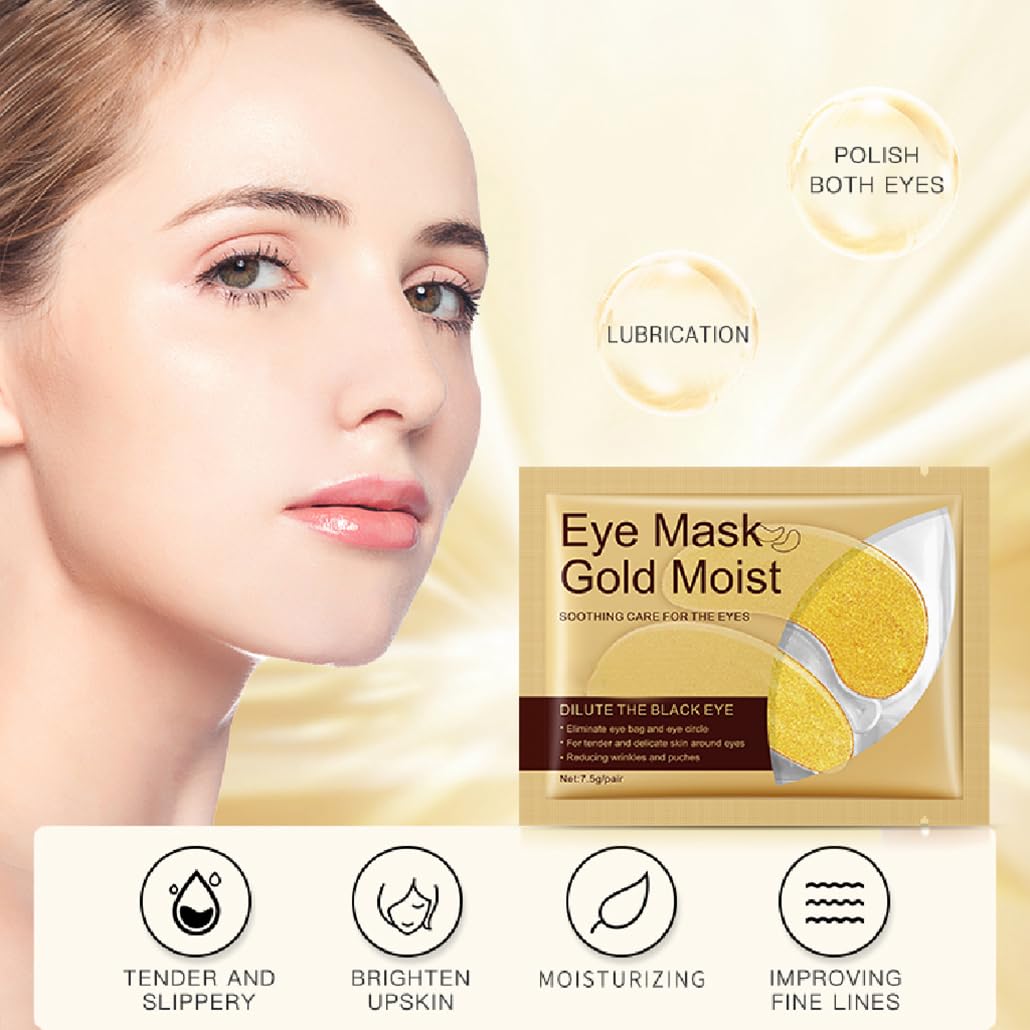 24 Gold Under Eye Masks, Gold Collagen Eye Masks for Puffy Eyes, Under Eye Gel Patches for Dark Circles, Anti Wrinkle, Skincare, Look Younger and Less Tired, Moisturize Your Skin (5 PCS)