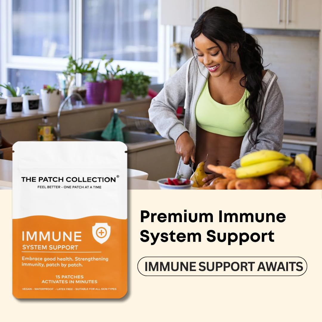The Patch Collection® - High Strength Immune System Support Boost Patch | 6-in-1 Complex with Vitamin C, D, B12, Zinc, Turmeric, Elderberry, Ginkgo Biloba, Echinacea | Vegan & Latex Free (Pack of 15)