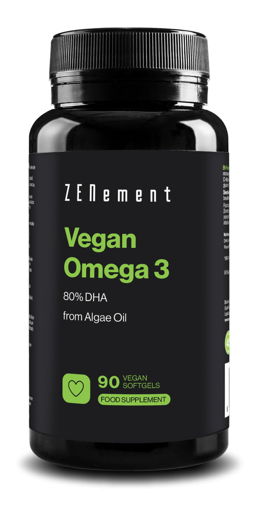 Vegan Omega 3 80% DHA - from Algae Oil - 900 mg DHA per daily Dose (2 Capsules) - in The form of Triglycerides - 90 Softgels