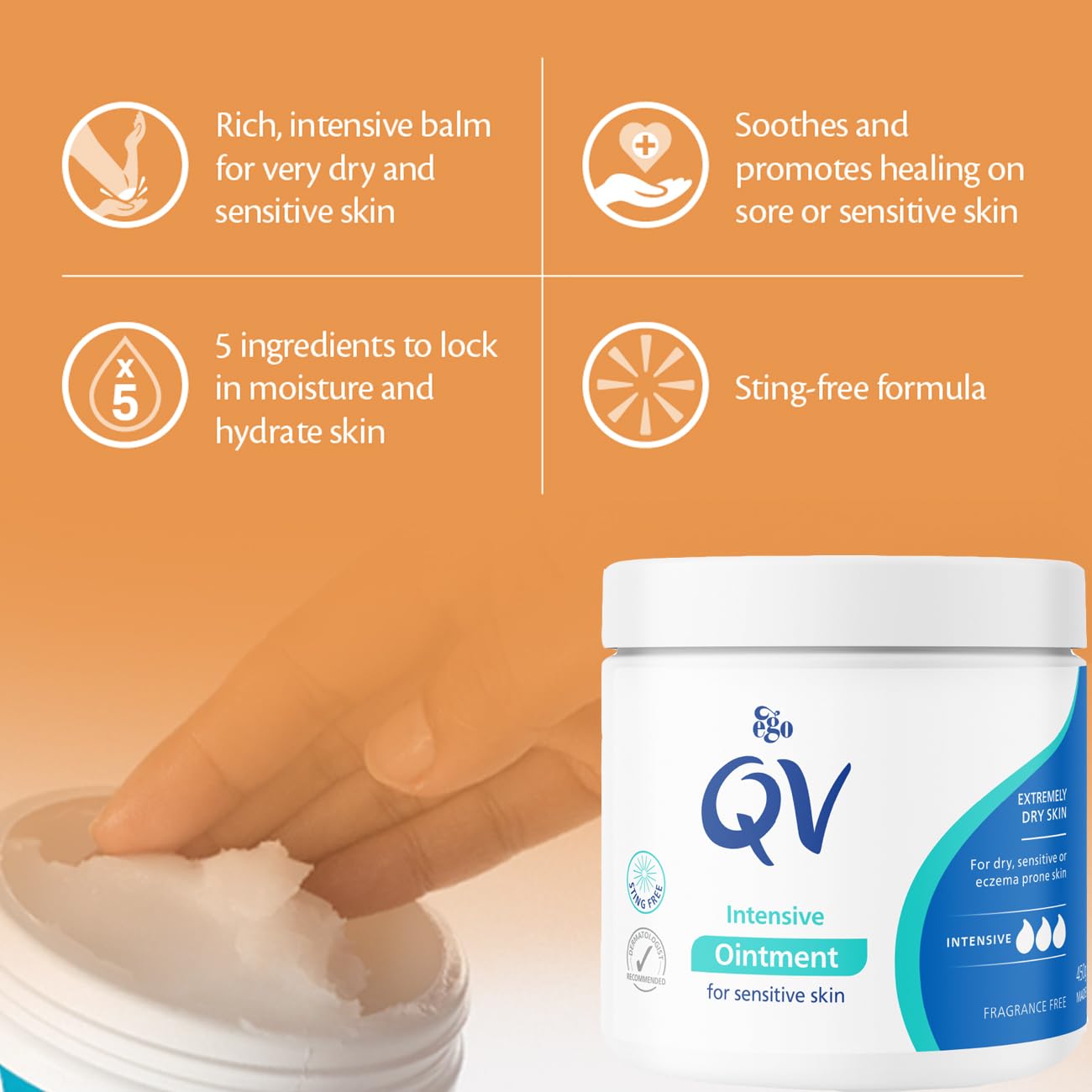 QV Intensive Ointment 450g, Helps to Protect and Soothe Dry and Sensitive Skin, Sting Free, Ideal for Drier Areas