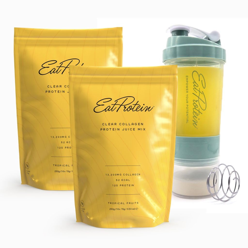 EatProtein - Clear Collagen Protein Juice 1 Month Bundle, 250g x 2 - with Shaker