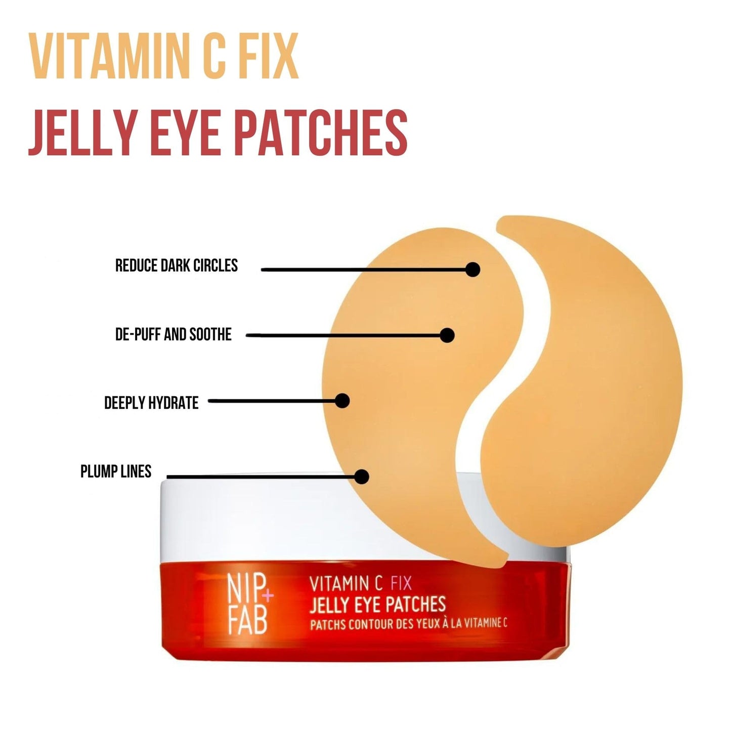 Nip+Fab Vitamin C Fix Jelly Eye Patches, 20 Pairs, Brightening Hydro Gel for Under-Eyes with 3 stable forms of Vitamin C