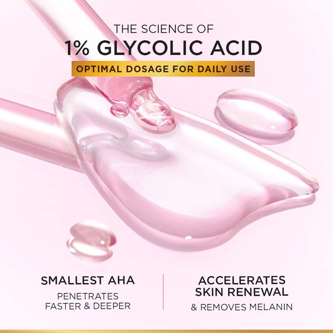 L'Oreal Paris Glycolic Bright Serum, 1% Glycolic Acid, 2% Niacinamide Serum, Visibly Minimizes Spots, Reveals Even Skin Tone, Glycolic Bright Skin, 15ml