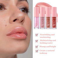 HERBINSOLS 4pcs Lip Gloss Set - Hydrating Clear Lip Glow Oil - Crystal Jelly Tinted Plumping Lip Gloss - Long Lasting Moisturizing Non-Sticky Lipgloss Set For Women Girls