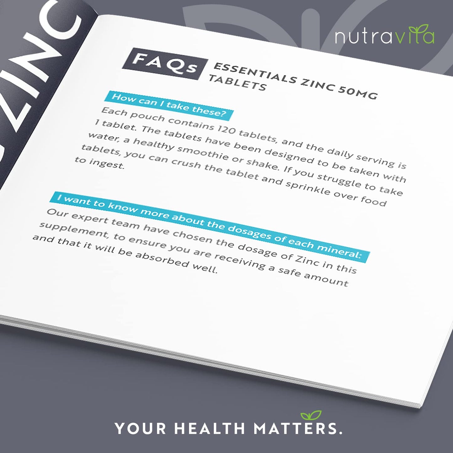 Zinc Tablets 50mg – 120 High Strength Vegan Tablets (4 Months Supply) – Highly Absorbable Zinc Supplements for Maintenance of Normal Immune System, Bones, Hair, Skin & Nails – Made in UK by Nutravita