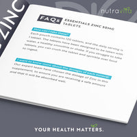 Zinc Tablets 50mg – 120 High Strength Vegan Tablets (4 Months Supply) – Highly Absorbable Zinc Supplements for Maintenance of Normal Immune System, Bones, Hair, Skin & Nails – Made in UK by Nutravita