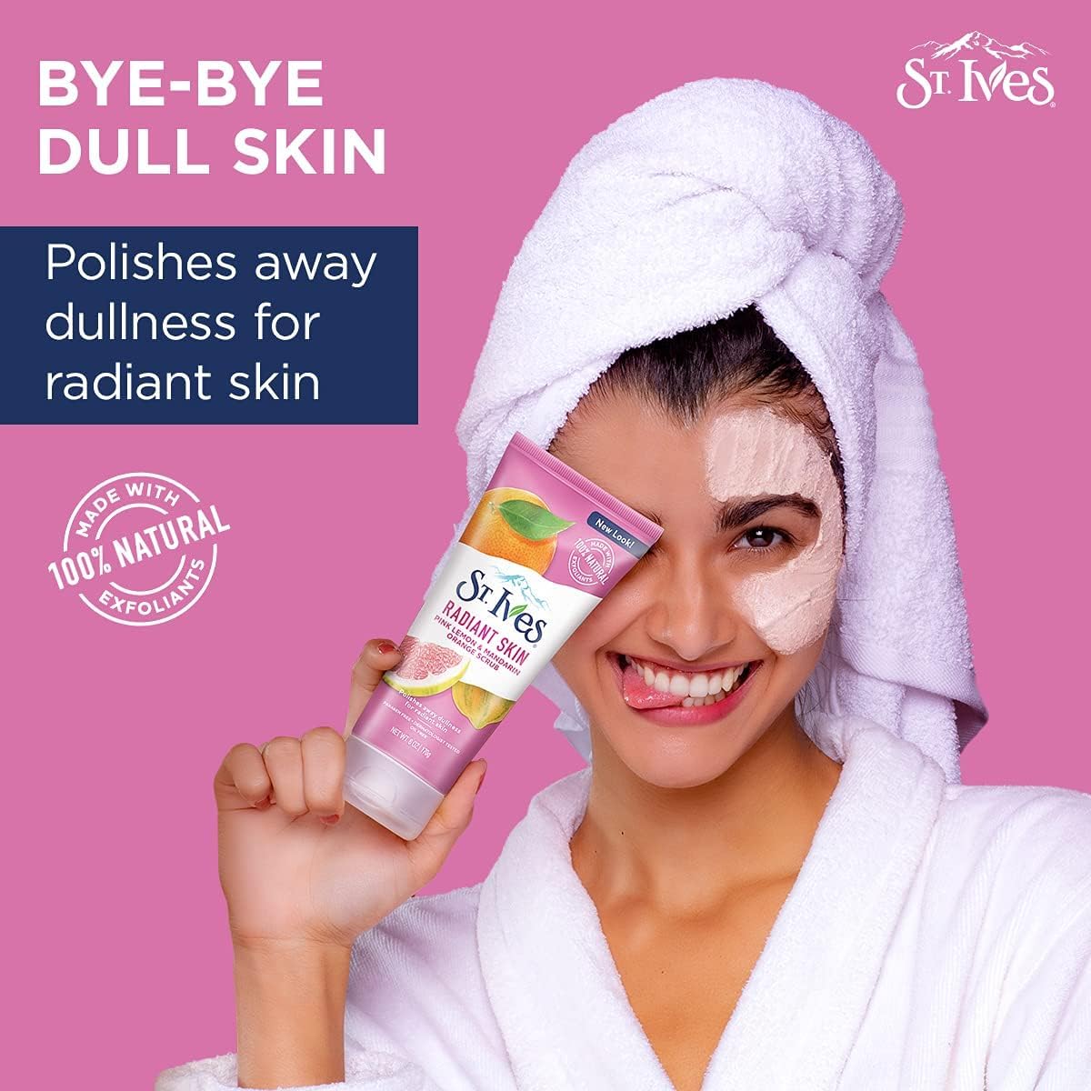 beauty mix St. Ives Radiant Skin Face Scrub for Dull Skin, Pink Lemon and Mandarin Orange, Dermatologist-Tested Face Wash Scrub with 100% Natural Exfoliants, 150 ml, Pack of 3 for Brighter, Smoother Skin