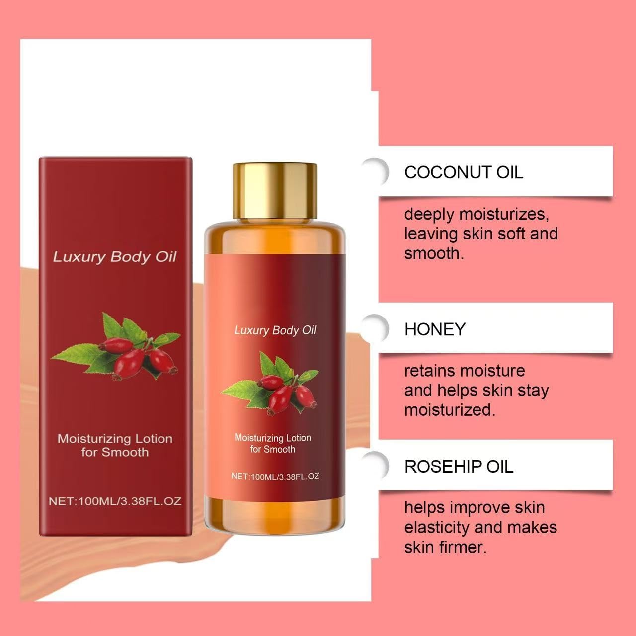 Magic Luxury Body Oil – Intensely Hydrating Dry Skin Care with Vitamin E, Coconut Oil & Rosehip | Nourishing, Non-Greasy Fine Lines Reduction, Natural Glow Magic Massage Oil| 100ml