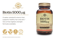 Solgar Biotin 5000 mcg Vegetable Capsules - High Strength Formula - Supports Hair Growth, Glowing Skin, Energy & Vitality - Health Supplement - Sugar Free - Suitable for Vegans - Pack of 50