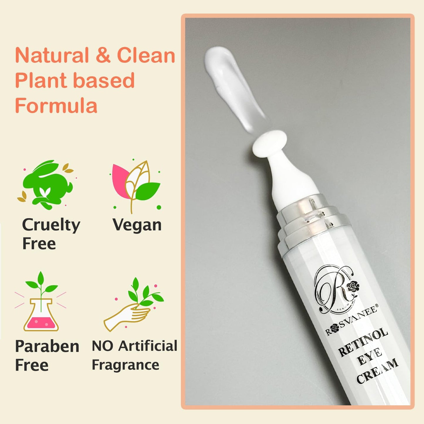 ROSVANEE Retinol Eye Cream, Daily Anti-Aging Under Eye Cream with Hyaluronic Acid, Vitamin E, Niacinamide to Fight Eye Puffiness, Fine Lines, Wrinkles, & Dark Circles, 20ml