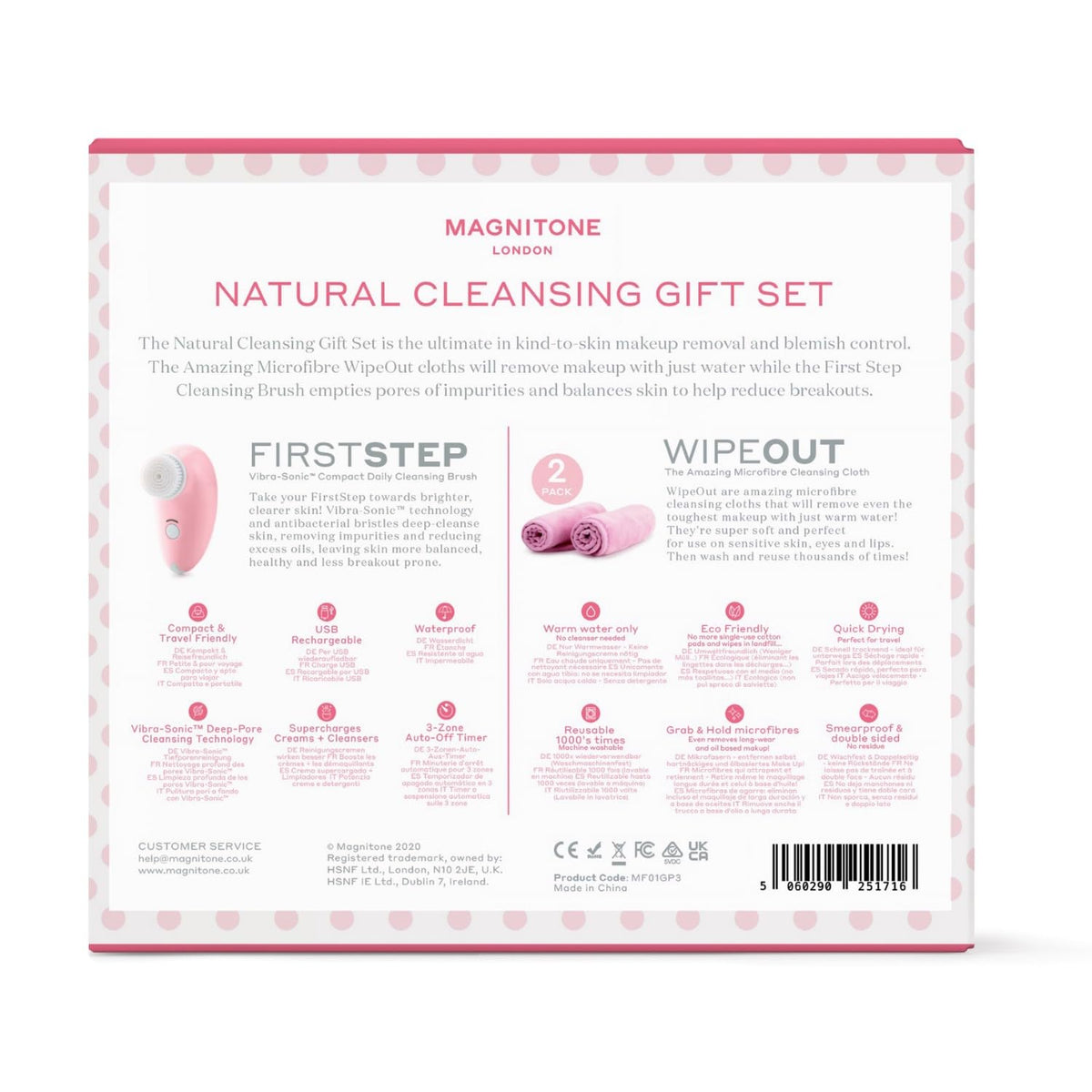Magnitone Natural Cleansing Ultimate Gift Set with First Step Daily Cleansing Brush and 2 Wipe Out Makeup Remover Cloth Wipes