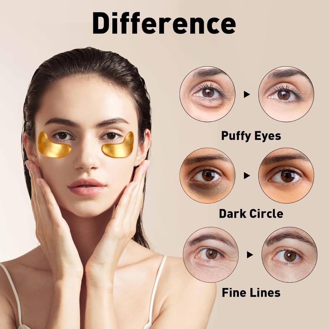 OVALA Under Eye Patches (16 Pairs) - 24K Gold Eye Patches for Puffy Eyes, Dark Circles, Eye Bags and Wrinkles, Collagen Skin Care Products, Beauty