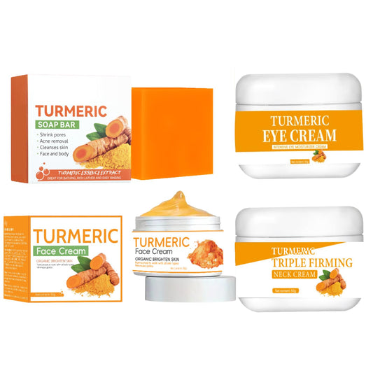 IZBEAUVO Turmeric Skincare Set,Face Skin Care Sets include Turmeric Soap Bar,Face cream,Eye cream,Neck cream,Anti-Aging Skin Care Set,Moisturizing,Acne Dark Spot Remover,Moisturizing Erase Fine Lines,Firming