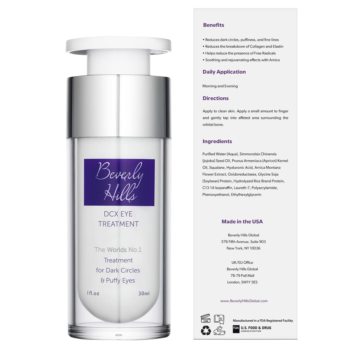 BEVERLY HILLS Beverly Hills - Eye Cream for Dark Circles and Puffy Eyes - Anti-Aging Eye Care - Reduces Dark Circles & Puffiness - 30ml