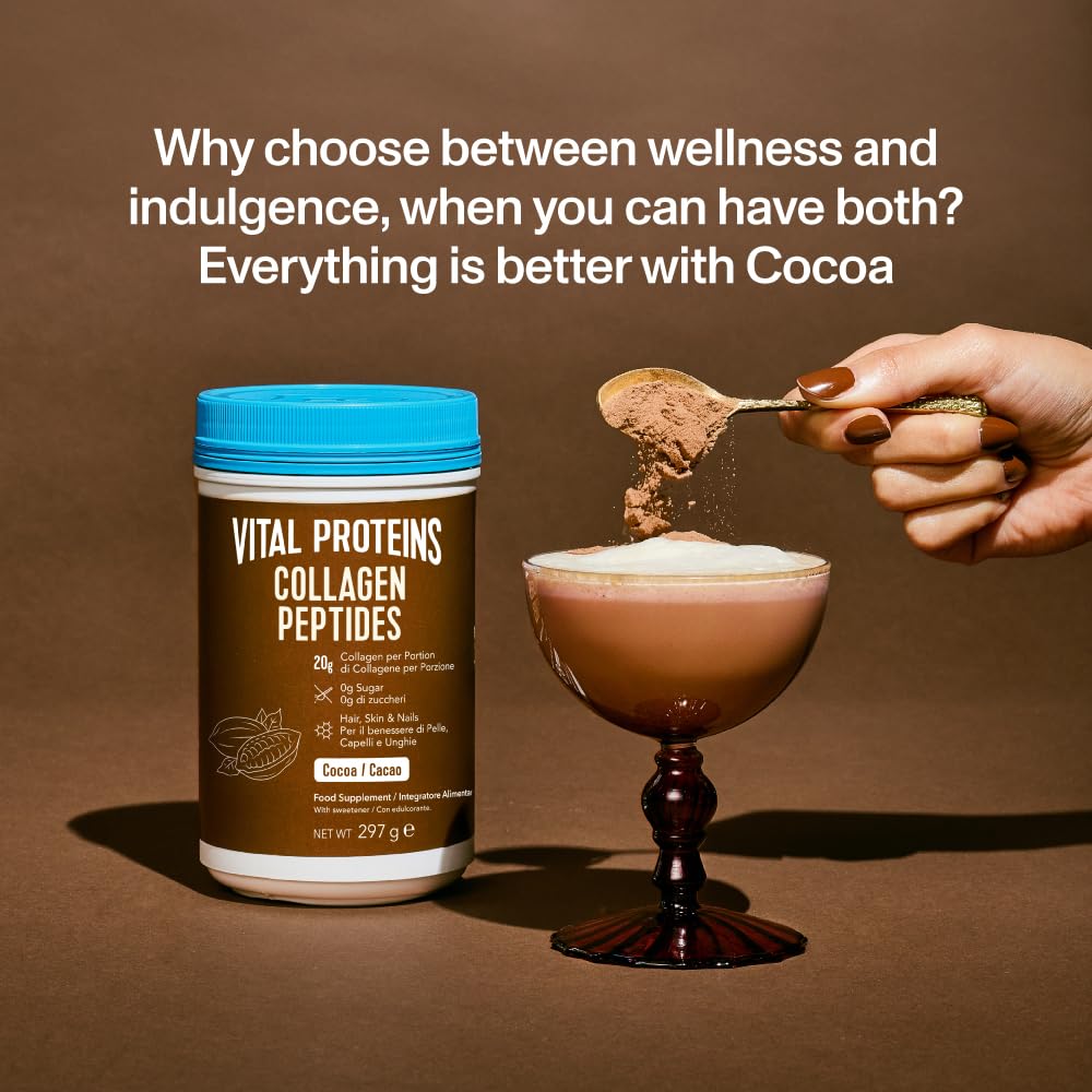 VITAL PROTEINS Vital Proteins Collagen Peptides Powder, Supplement (Type I, III), Cocoa Flavor, Hydrolyzed Collagen, for Skin Hair Nail Joint, Dairy and Gluten Free, 20g per Serving, 297g 1 Pack