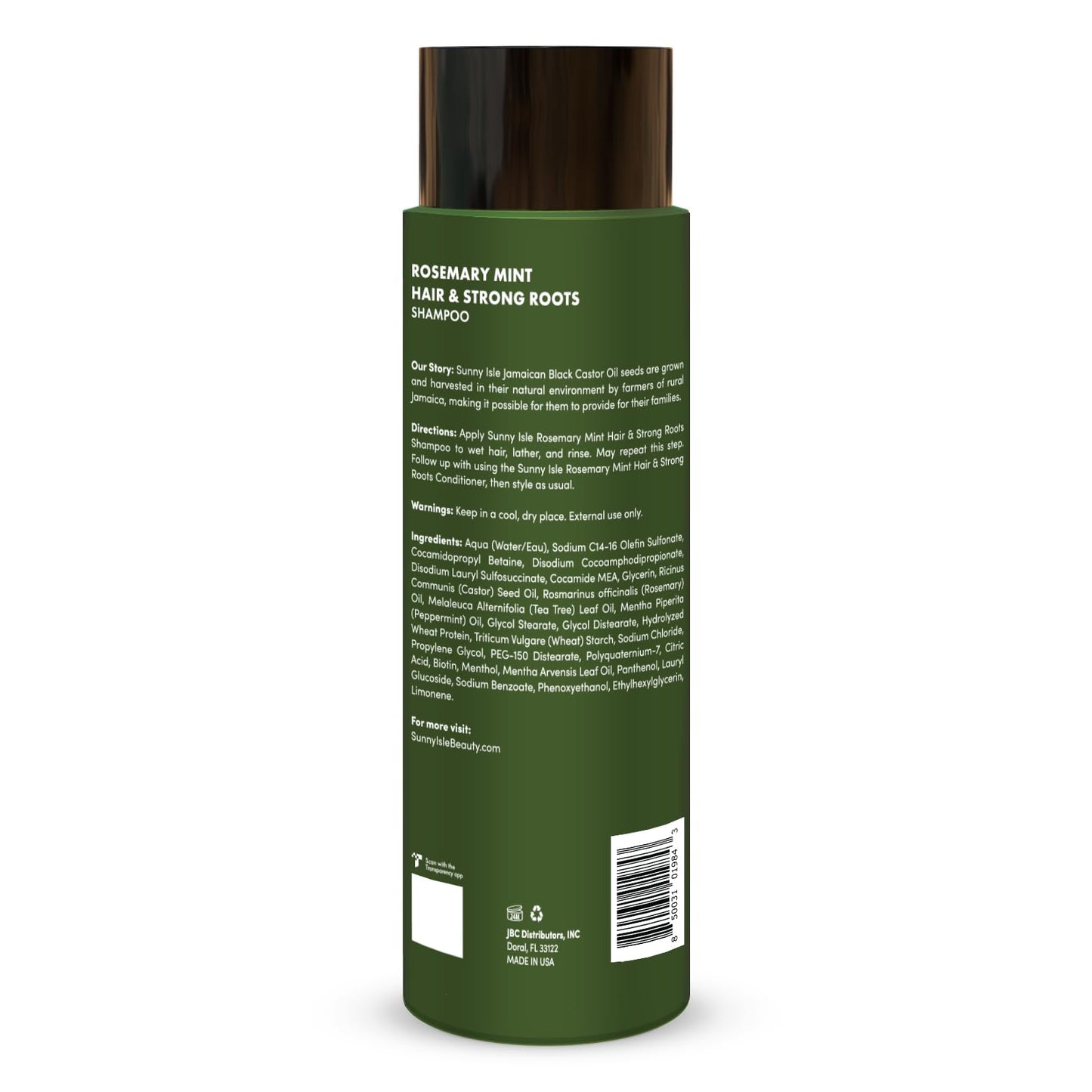 Sunny Isle Rosemary Mint Hair & Strong Roots Shampoo 12oz, Anti-Breakage Formula, Infused with Biotin and Jamaican Black Castor Oil, All Hair Types