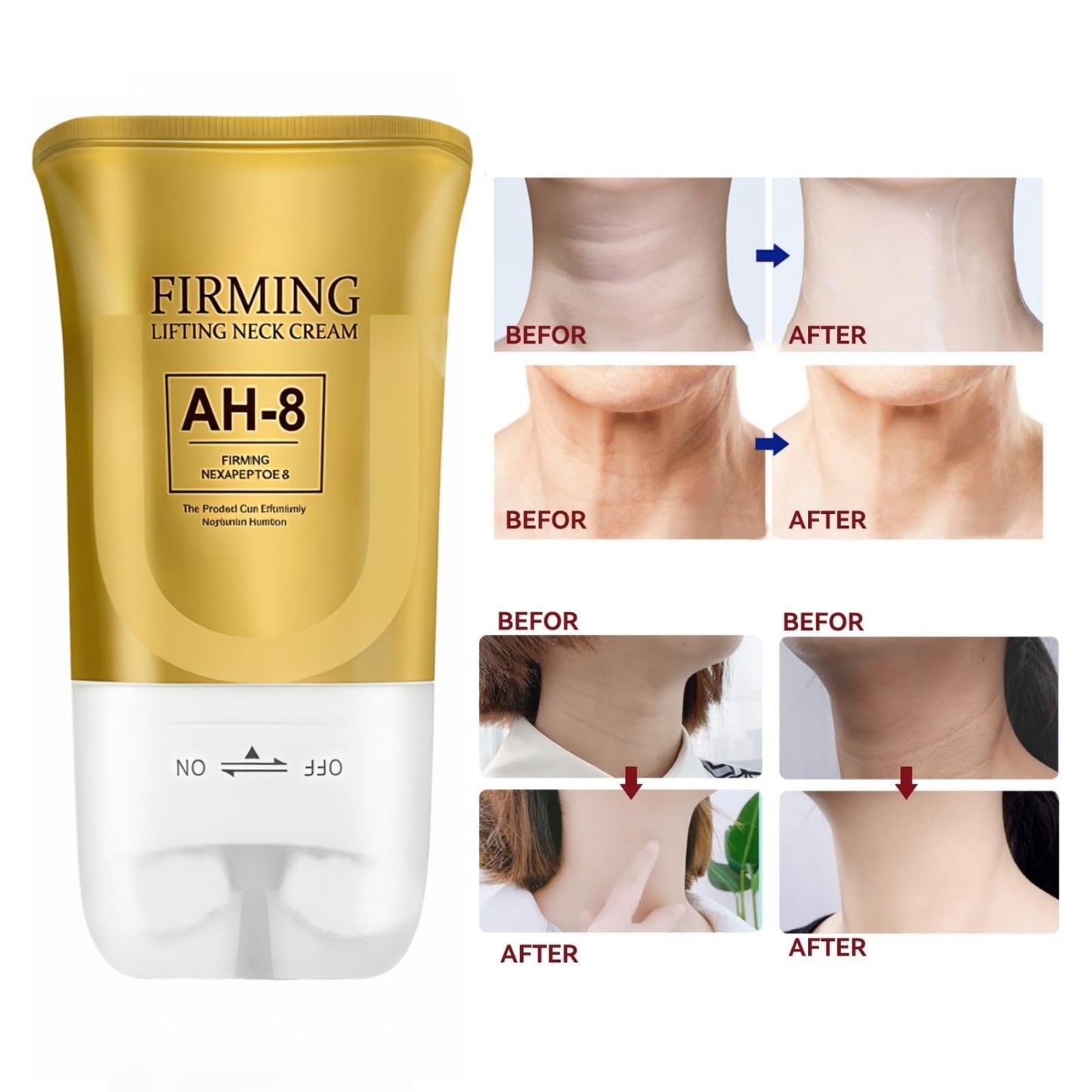 SEMECOMER Ah-8 Firming Neck Cream, Tightening & Lifting Cream with Double Roller Massage, Enriched with Hexapeptide for Moisturizing & Nourishing. Anti-Aging Neck Treatment for Wrinkles & Sagging Skin