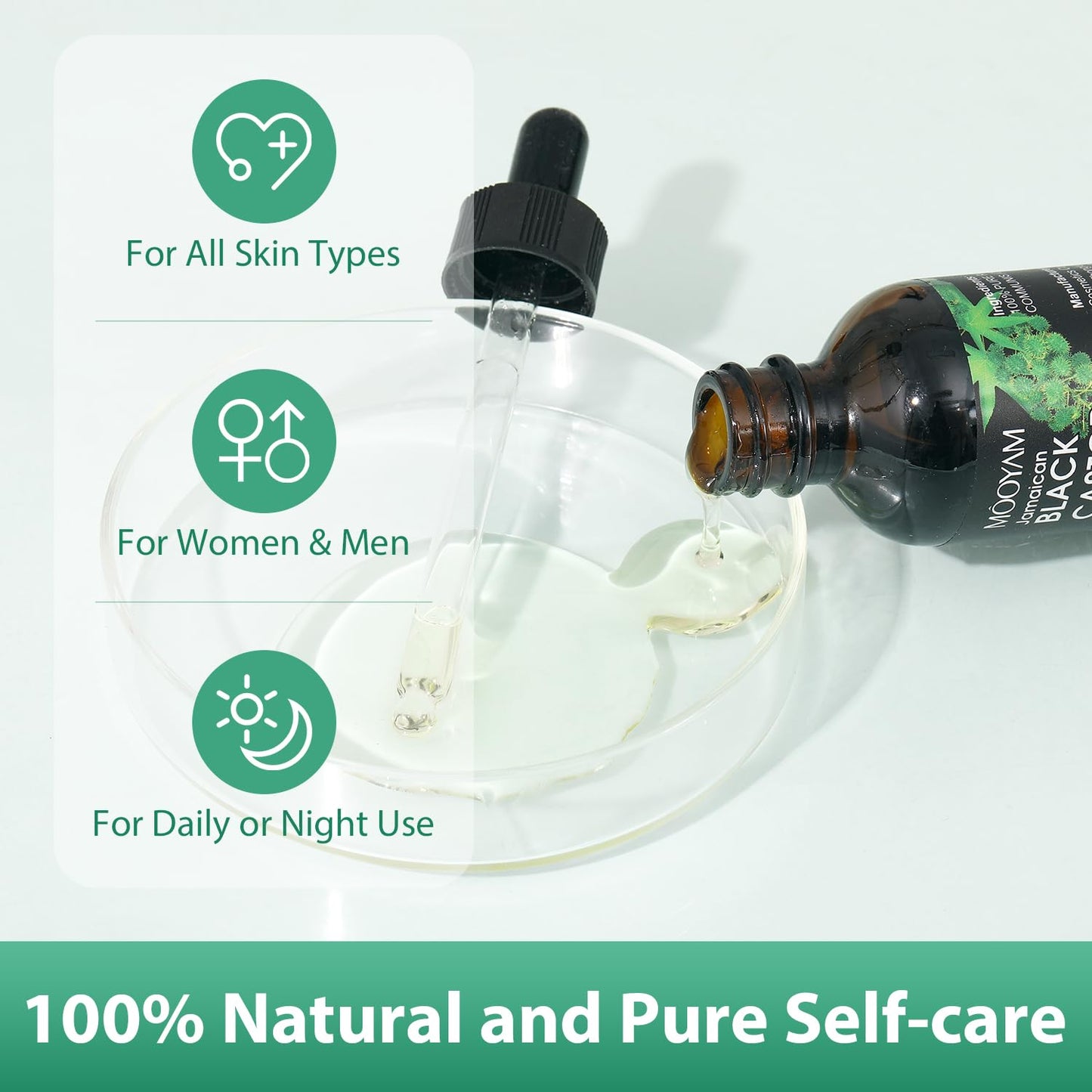 Jamaican Black Castor Oil 100% Pure for Hair Growth, Black Castor Essential Oil for Stronger Healthier Hair for Body & Face Eyebrows Growth, Skin Moisturizer & Massager Nail Care