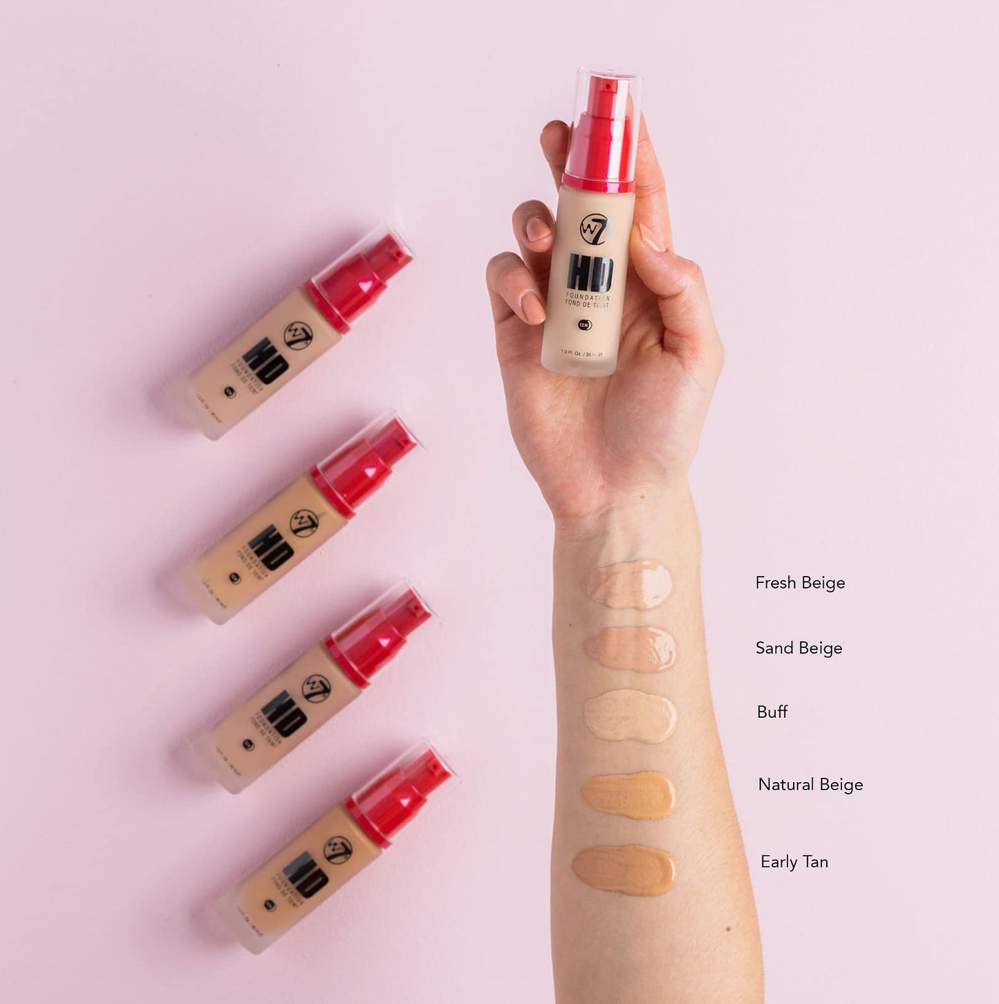 W7 HD Foundation - Oil-Free Liquid Foundation for Poreless, Matte Medium Coverage - 30ml (Natural Beige)