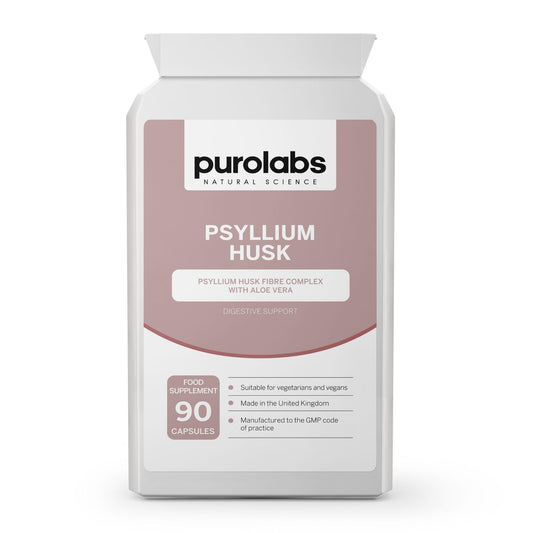 Purolabs Psyllium Husk Complex - High Purity 99.9% Fibre Supplement with Aloe Vera - Natural Digestive Support - Gut Health & Bowel Regularity - 90 Capsules