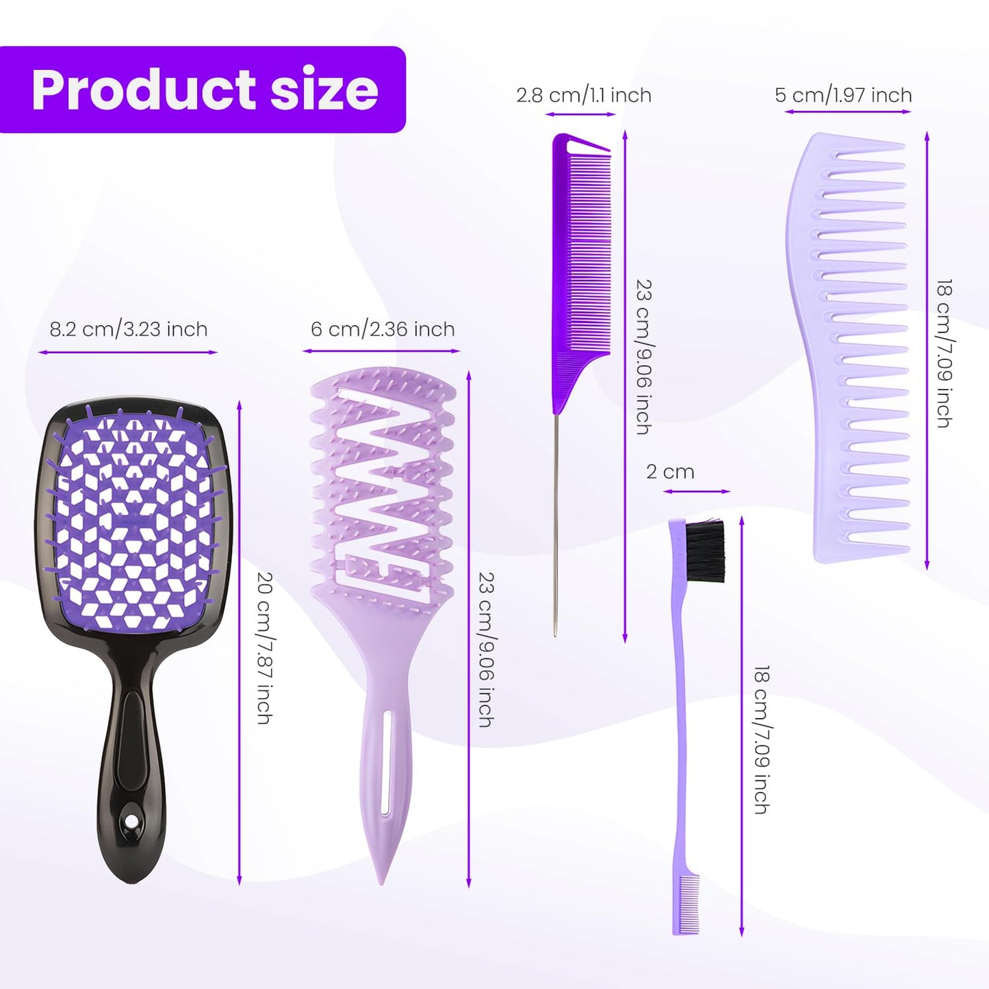 Generic Hair Brush Set – 5 Pack Detangling Brushes & Combs for Women – Anti-Static Paddle, Round & Vent Brush, Wide Tooth Comb & Tail Comb for Curly, Wet & Dry Hair – Salon & Home Styling Kit