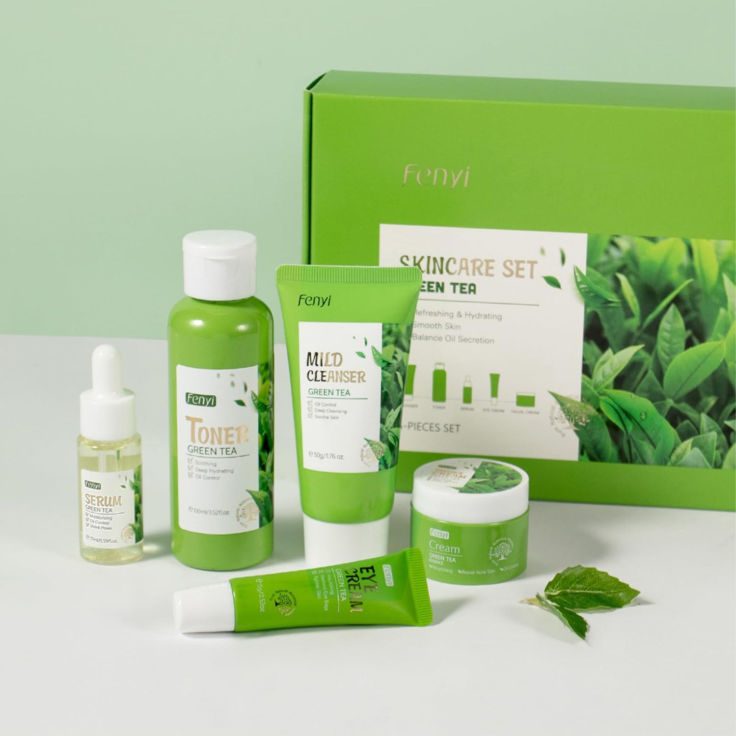 Green Tea Skincare Set For Teenage Girls, Green Tea Facial Kit With Cleanser,Toner,Eye Cream,Face Cream,Serum, Beauty Gifts For Women Girls, Skin Care Sets & Kits, Reduce Acne, Smooth