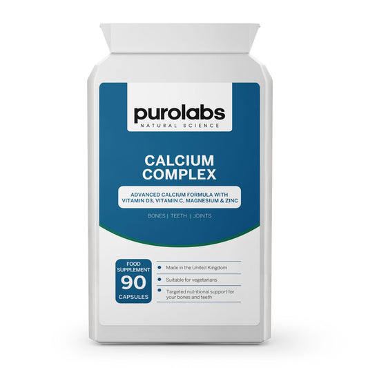 Purolabs Calcium Complex - High Strength Bone Support with Vitamin D3, Magnesium, Zinc & Vitamin C - Optimal Absorption Formula for Women & Men - 90 Capsules