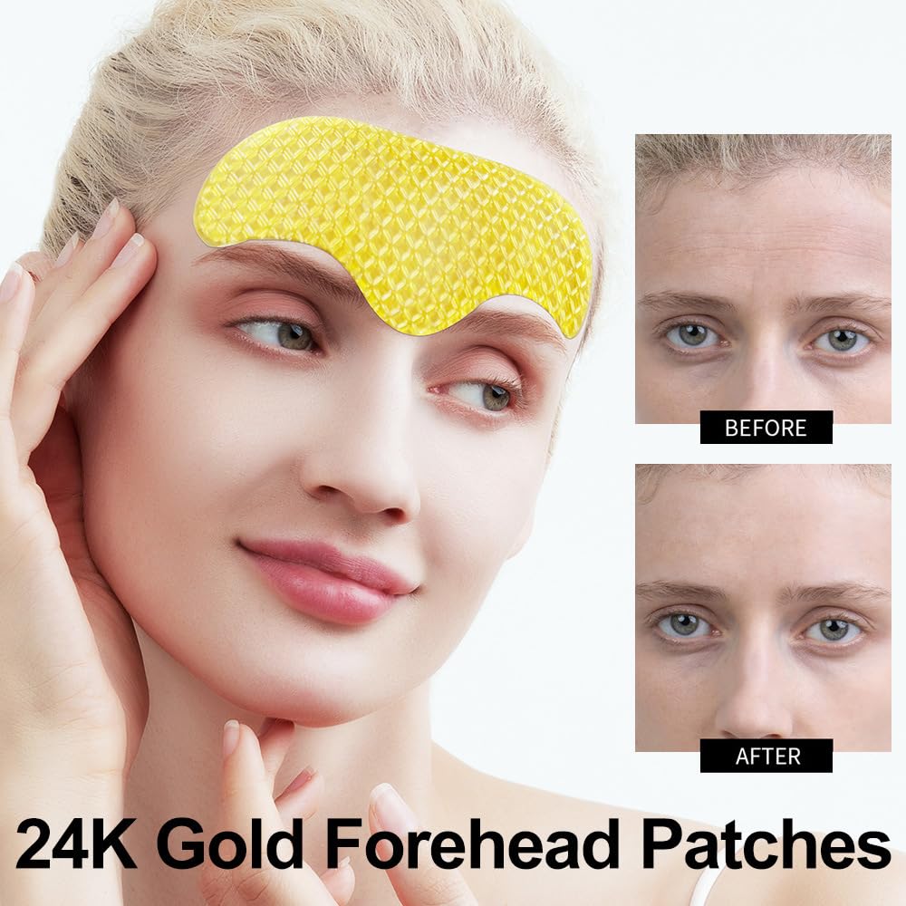 Collagen Forehead Wrinkle Patches 24k Gold Forehead pad Smoothing Anti-Aging Moisturizing Mask For Dry Skin Roughness(4PCS)