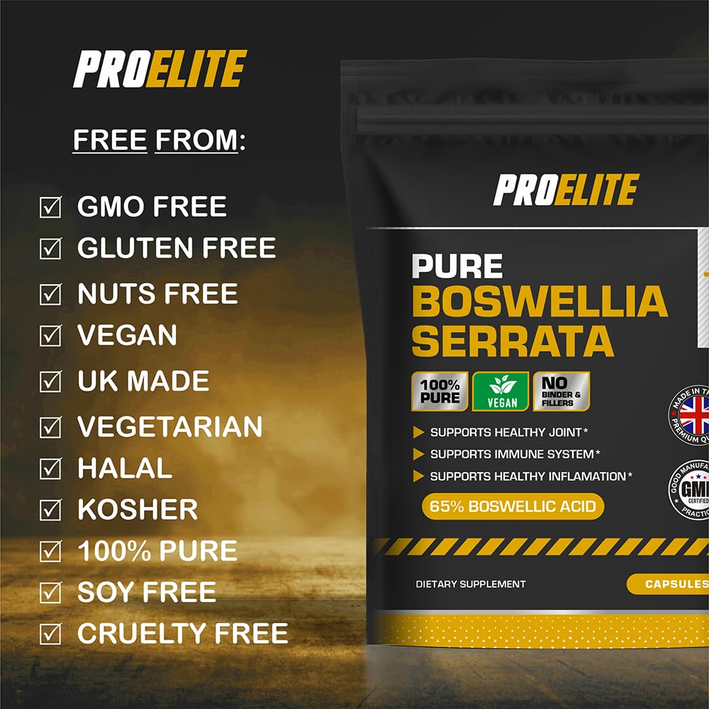 Boswellia Serrata Extract 10,000mg – 65% Boswellic Acid (500mg per Capsule) | Joint Care Supplements | 30 Capsules (1 Months Supply) | Indian Frankincense Resin | by PROELITE