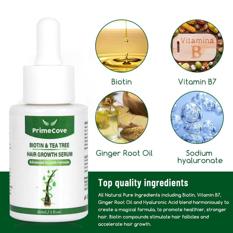 PrimeCove - Biotin & Tea Tree Hair Growth Serum (30ml) | Stimulate Growth, Reduce Graying & Nourish Roots | Advanced & Natural Formula