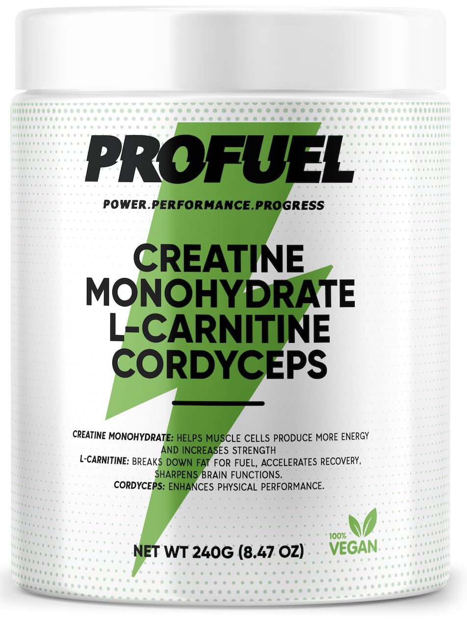 PROFUEL Creatine, L-Carnitine & Cordyceps Powder - 240g - Increase Strength & Performance - Gym Supplement for Men & Women