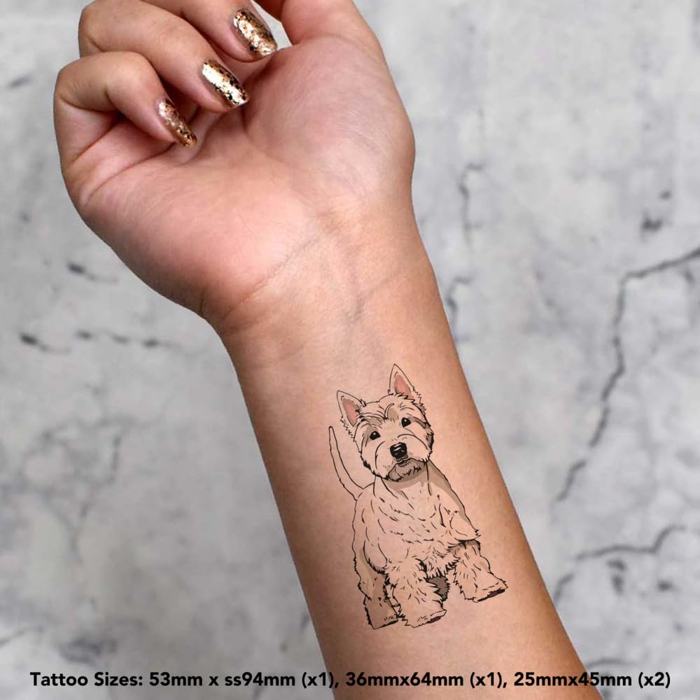 Azeeda 4 x 'Proud Westie Dog' Temporary Tattoos - Water Resistant, Skin-Safe, Non-Toxic Transfers, Mixed Sizes (TO00074528)