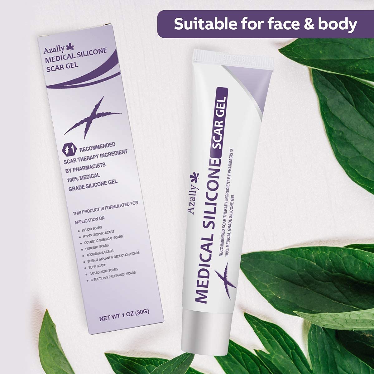 AZALLY Advanced Scar Gel - Scar Diminishing Serum - Reduces The Appearance of Old & New Scars - Best Scar Treatment for Repair Scars from Burns Cuts Acne Spots Stretch Marks