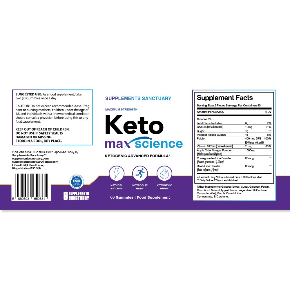 Supplements Sanctuary Keto Max Science (60 Gummies) Ketogenic Diet Aid... for use with The Keto/Low Carb Diet