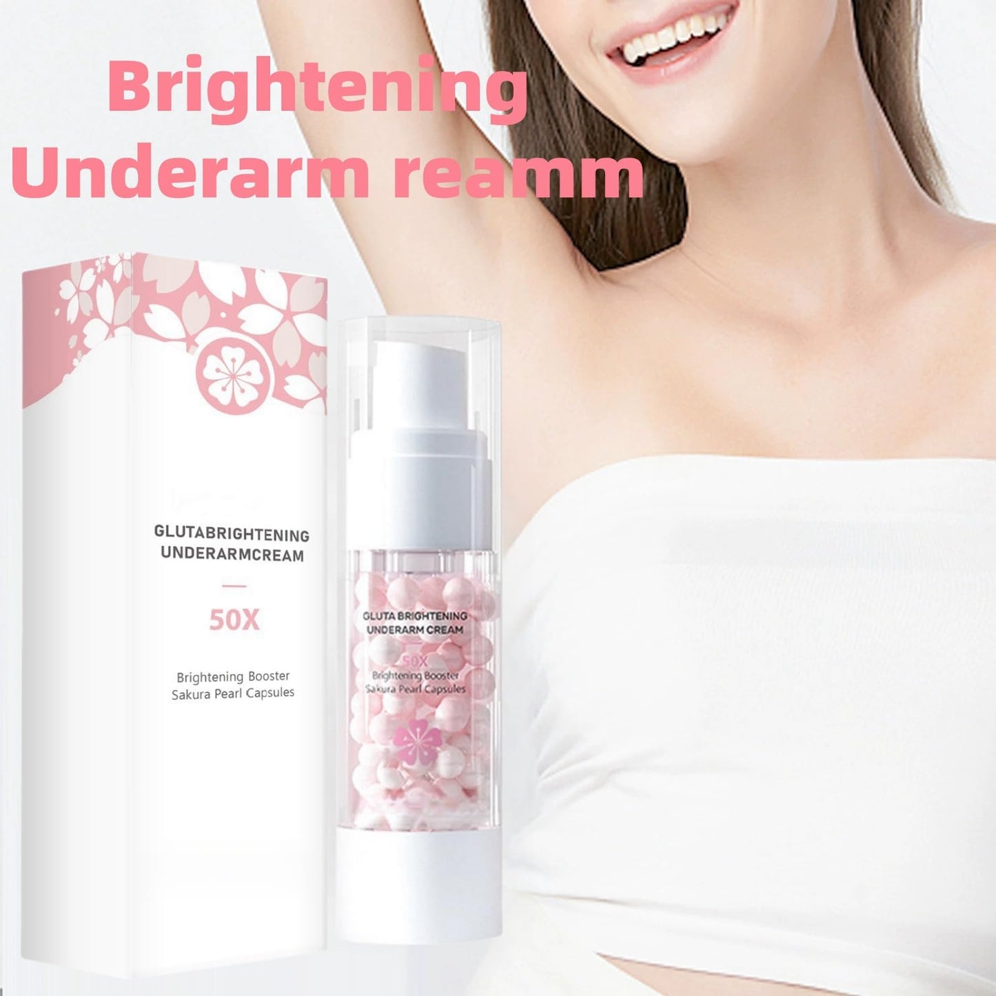 Sakura Brightening Gluta Underarm Cream,Underarm Whitening Cream,Whitening 50X Pearl Cap/Sules,Armpit Booster Serum,Body Whitening Cream for Dark Skin,Skin White-ning Cr-eam for Suit All Skin Types