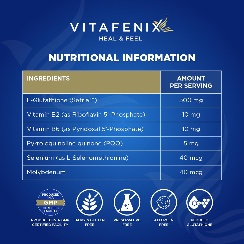 Vitafenix Glutathione 500mg - Extra Strength Glutathione Capsules for Skin Whitening – Setria l Glutathione Supplement for Skin Whitening & Antioxidant Support – 30 Vegan Capsules